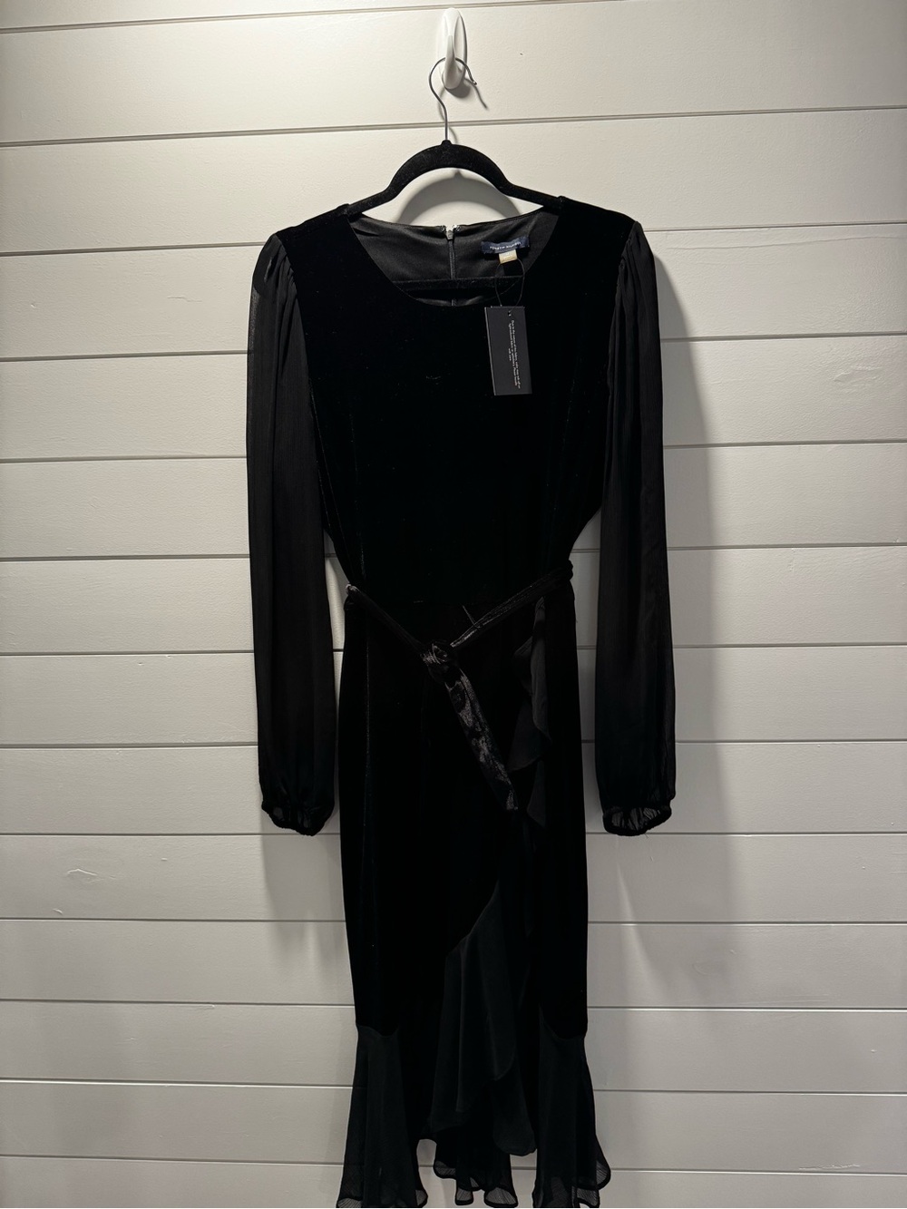 Tommy Hilfiger Black Velvet & Chiffon Tie-Waist Midi Dress